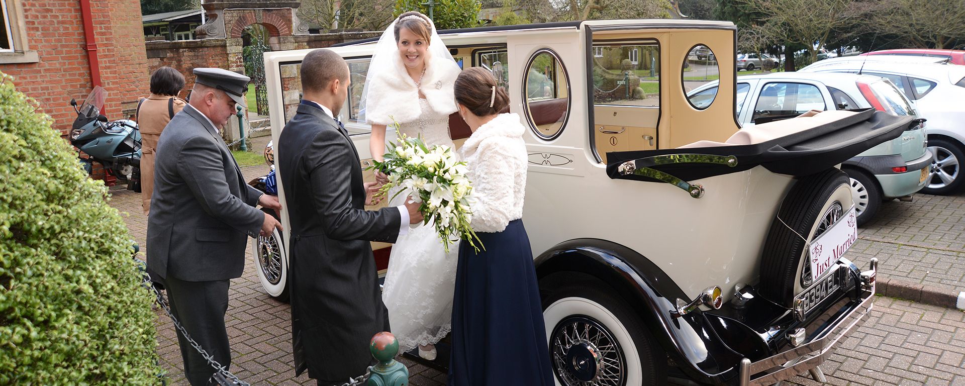 Bride exits the car